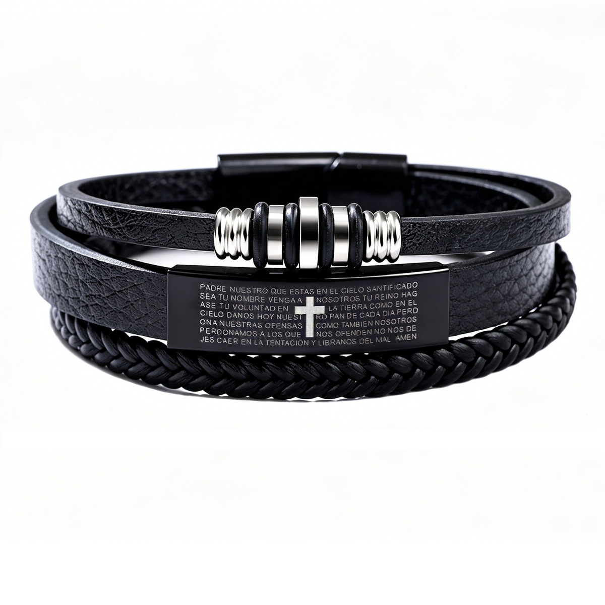 Magnetic Clasp Cosplay - Pulsera de Cuero Trenzado de Triple